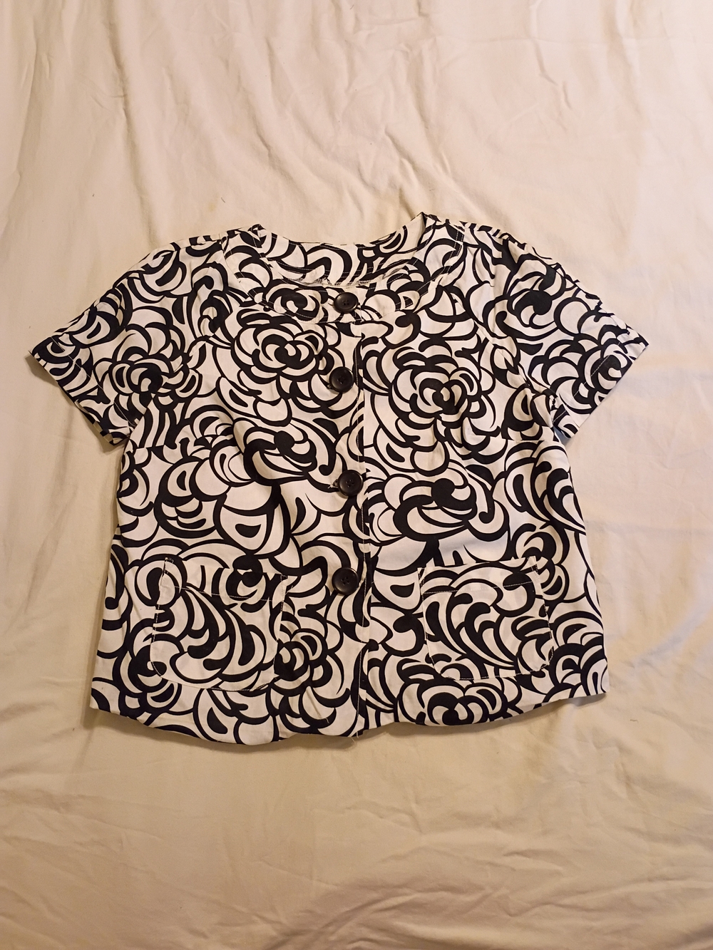 Classic Black & White Floral Button-Front Top